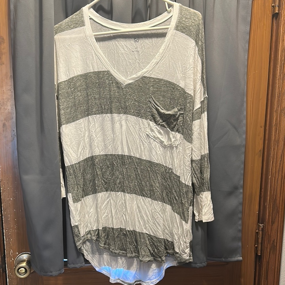Striped Gray and White Women's Top
